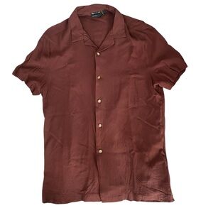 ASOS Short-Sleeve Button-Down Shirt in Maroon